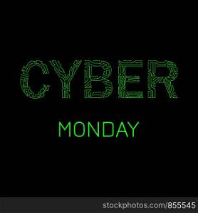 Cyber Monday. Concept discount day in online stores. Event name, illustration of a microcircuit.. Cyber Monday. Discount day in online stores. Event name, illustration of a microcircuit.