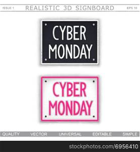 Cyber Monday. Cyber Monday. 3D signboard. Top view. Vector design elements