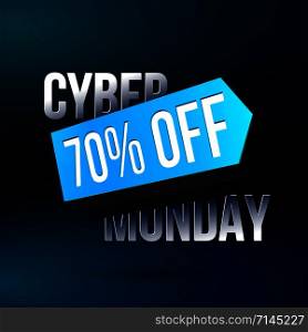 Cyber Monday discount poster with 50 percent off sale price tag for shop clearance event