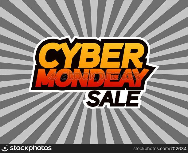 Cyber monday sale banner or poster. Text, Cyber monday sale, on sun rays background in flat design. Eps10. Cyber monday sale banner or poster. Text, Cyber monday sale, on sun rays background in flat design