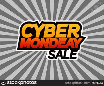 Cyber monday sale banner or poster. Text, Cyber monday sale, on sun rays background in flat design. Eps10. Cyber monday sale banner or poster. Text, Cyber monday sale, on sun rays background in flat design