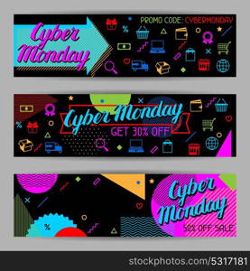 Cyber monday sale banners. Online shopping and marketing advertising concept. Cyber monday sale banners. Online shopping and marketing advertising concept.