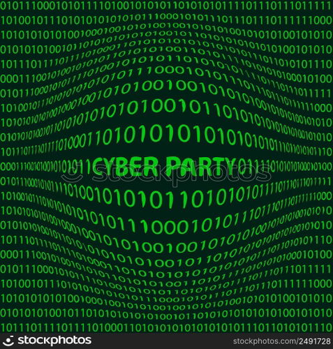 Cyber party background templatewith green one zero light. Binary Code