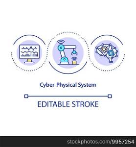 Cyber-physical system concept icon. Intertwined physical and software components idea thin line illustration. Robotics and sensor networks. Vector isolated outline RGB color drawing. Editable stroke. Cyber-physical system concept icon