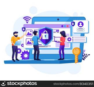 Cyber security concept, people access and protecting data confidentiality vector illustration