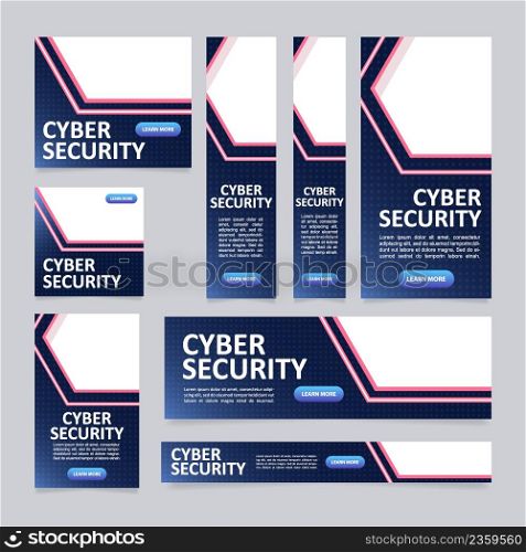 Cyber security service web banner design template. Vector flyer with text space. Advertising placard with customized copyspace. Printable poster for advertising. Calibri, Arial fonts used. Cyber security service web banner design template