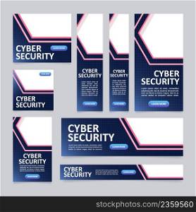 Cyber security service web banner design template. Vector flyer with text space. Advertising placard with customized copyspace. Printable poster for advertising. Calibri, Arial fonts used. Cyber security service web banner design template