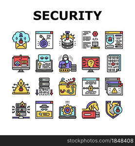 Cyber Security System Technology Icons Set Vector. Cyber Security Software And Application, Padlock And Password For Data Base And Information Protection From Virus Line. Color Illustrations. Cyber Security System Technology Icons Set Vector