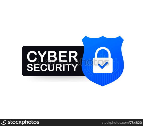 Cyber security vector logo with shield and check mark. Security shield concept. Internet security. Vector stock illustration.