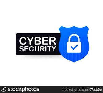 Cyber security vector logo with shield and check mark. Security shield concept. Internet security. Vector stock illustration.