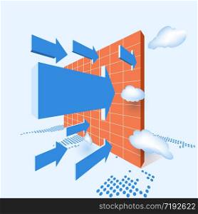 Cyber security with firewall. Digital technology protection data concept. 3d perspective vector illustration.