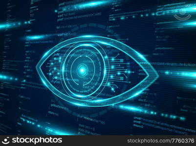 Cyber spy technology, virtual eye of internet control surveillance and digital invigilation vector background. Cyber espionage and global security, futuristic tracking and online surveillance. Cyber spy technology, virtual eye internet control