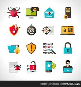 Cyber virus hacking protection and security icons set isolated vector illustration. Cyber Virus Icons Set