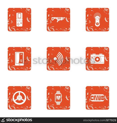 Cyber weapon icons set. Grunge set of 9 cyber weapon vector icons for web isolated on white background. Cyber weapon icons set, grunge style