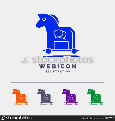 Cybercrime, horse, internet, trojan, virus 5 Color Glyph Web Icon Template isolated on white. Vector illustration. Vector EPS10 Abstract Template background