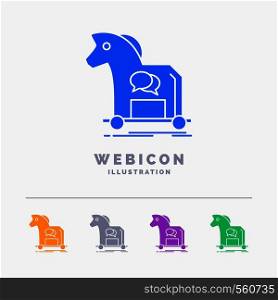 Cybercrime, horse, internet, trojan, virus 5 Color Glyph Web Icon Template isolated on white. Vector illustration. Vector EPS10 Abstract Template background