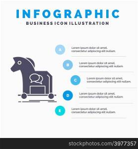 Cybercrime, horse, internet, trojan, virus Infographics Template for Website and Presentation. GLyph Gray icon with Blue infographic style vector illustration.