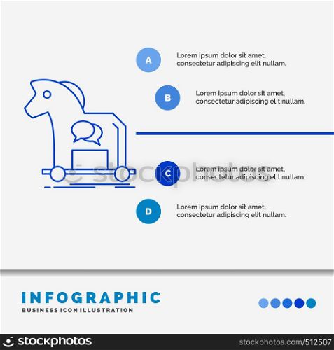 Cybercrime, horse, internet, trojan, virus Infographics Template for Website and Presentation. Line Blue icon infographic style vector illustration. Vector EPS10 Abstract Template background