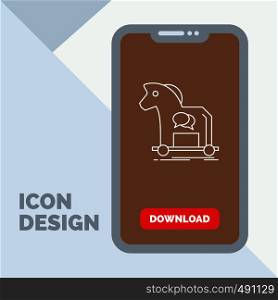 Cybercrime, horse, internet, trojan, virus Line Icon in Mobile for Download Page. Vector EPS10 Abstract Template background