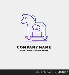 Cybercrime, horse, internet, trojan, virus Purple Business Logo Template. Place for Tagline. Vector EPS10 Abstract Template background