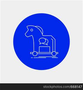 Cybercrime, horse, internet, trojan, virus White Line Icon in Circle background. vector icon illustration. Vector EPS10 Abstract Template background