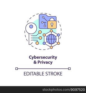 Cybersecurity and privacy concept icon. Safety on internet. Governmental IT funding abstract idea thin line illustration. Isolated outline drawing. Editable stroke. Arial, Myriad Pro-Bold fonts used. Cybersecurity and privacy concept icon