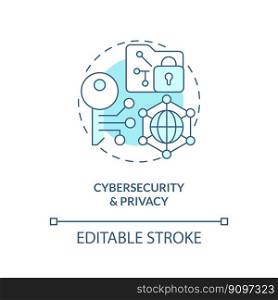 Cybersecurity and privacy turquoise concept icon. Governmental IT funding abstract idea thin line illustration. Isolated outline drawing. Editable stroke. Arial, Myriad Pro-Bold fonts used. Cybersecurity and privacy turquoise concept icon