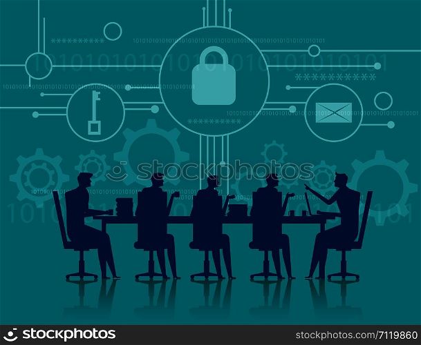 Cybersecurity. Business meeting security. Concept business illustration. Vector flat