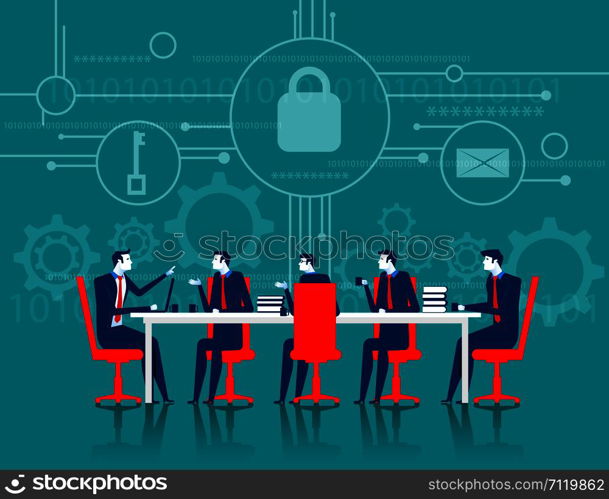 Cybersecurity. Business meeting security. Concept business illustration. Vector flat