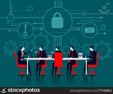 Cybersecurity. Business meeting security. Concept business illustration. Vector flat