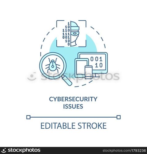 Cybersecurity issue blue concept icon. Problem with digital safety. Data protection. Startup company abstract idea thin line illustration. Vector isolated outline color drawing. Editable stroke. Cybersecurity issue blue concept icon