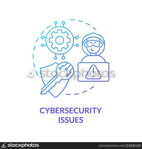Cybersecurity issues blue gradient concept icon. Cryptocurrency disadvantage abstract idea thin line illustration. Ransomware attacks. Isolated outline drawing. Myriad Pro-Bold font used. Cybersecurity issues blue gradient concept icon