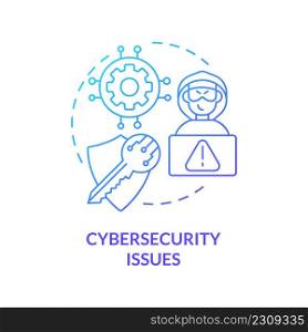 Cybersecurity issues blue gradient concept icon. Cryptocurrency disadvantage abstract idea thin line illustration. Ransomware attacks. Isolated outline drawing. Myriad Pro-Bold font used. Cybersecurity issues blue gradient concept icon