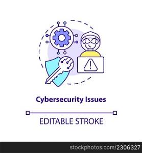 Cybersecurity issues concept icon. Cryptocurrency disadvantage abstract idea thin line illustration. Security breaches. Isolated outline drawing. Editable stroke. Arial, Myriad Pro-Bold fonts used. Cybersecurity issues concept icon
