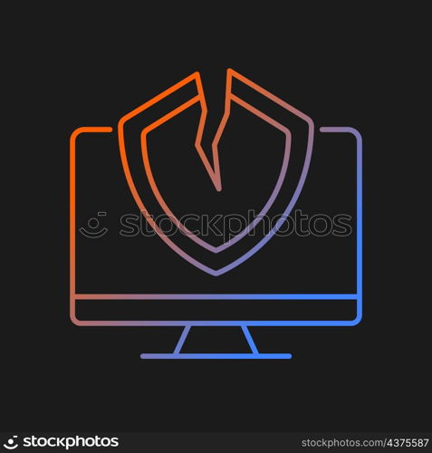 Cybersecurity vulnerability gradient vector icon for dark theme. System weakness and flaw. Cybercriminal gains access. Thin line color symbol. Modern style pictogram. Vector isolated outline drawing. Cybersecurity vulnerability gradient vector icon for dark theme