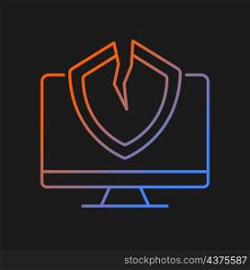 Cybersecurity vulnerability gradient vector icon for dark theme. System weakness and flaw. Cybercriminal gains access. Thin line color symbol. Modern style pictogram. Vector isolated outline drawing. Cybersecurity vulnerability gradient vector icon for dark theme