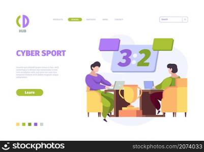 Cybersport landing. Online games digital tournament computer and console for video games garish vector web template. Tournament online cybersport, competition championship illustration. Cybersport landing. Online games digital tournament computer and console for video games garish vector web template