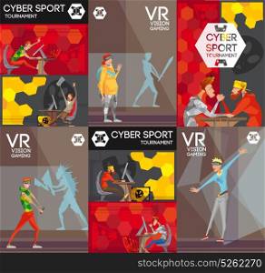 Cybersport VR Colorful Flat Composition Poster. Esport vr competitive video games 6 flat colorful banners with professional cybersport players poster isolated vector illustration