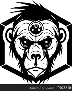 Cyborg ape esport mascot logo design. Tech illustration of monkey for print or logo. Cyborg ape esport mascot logo design. Tech illustration of monkey for print or logo.