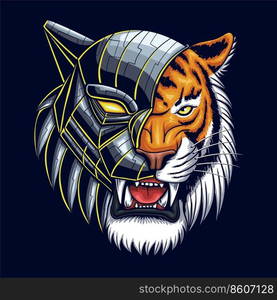 Cyborg tiger head vector illustration