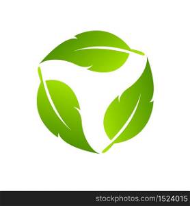 Cycle arrow icon reset with Eco three green leaves