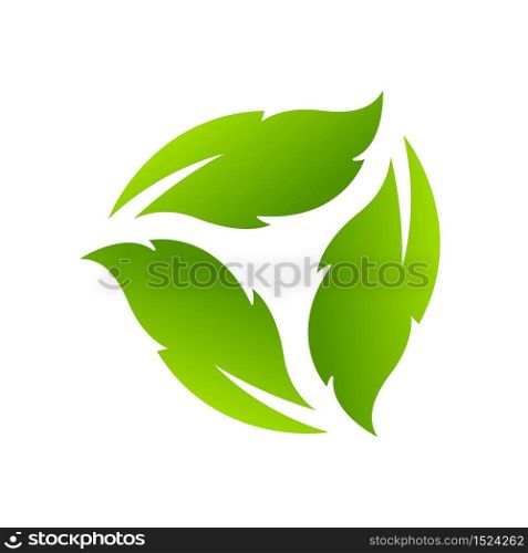 Cycle arrow icon reset with Eco three green leaves
