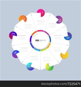 cycle chart origami paper color in Vector info-graphic template for diagram presentation chart and business concept with 9 element options