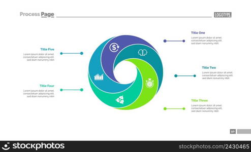 Cycle chart with five elements. Circle diagram, graph, layout. Creative concept for infographics, presentation, project, report. Can be used for topics like business, strategy, workflow