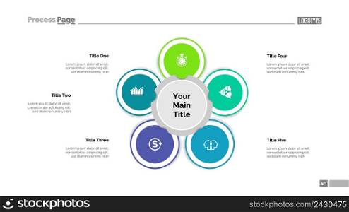 Cycle chart with five elements. Process diagram, graph, layout. Creative concept for infographics, presentation, project, report. Can be used for topics like business, startup, analysis