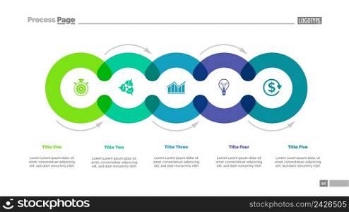 Cycle diagram with five elements. Circular infographics, process chart, layout. Creative concept for presentation, project, report. Can be used for topics like business, strategy, startup.