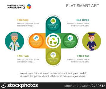 Cycle diagram with four elements. Step chart, graph, layout. Creative concept for infographics, presentation, project, report. Can be used for topics like education, science, nature