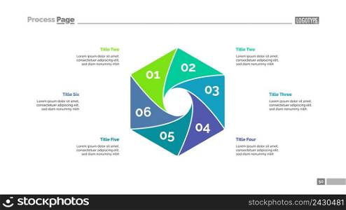 Cycle diagram with six elements. Hexagon chart, graph, layout. Creative concept for infographics, presentation, project, report. Can be used for topics like business, strategy, workflow