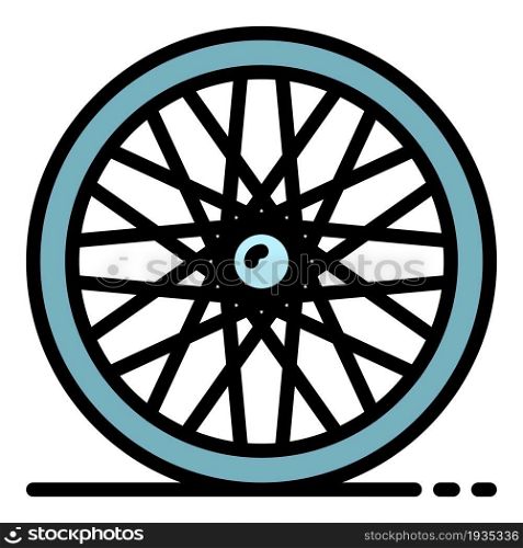 Cycling back wheel icon. Outline cycling back wheel vector icon color flat isolated. Cycling back wheel icon color outline vector