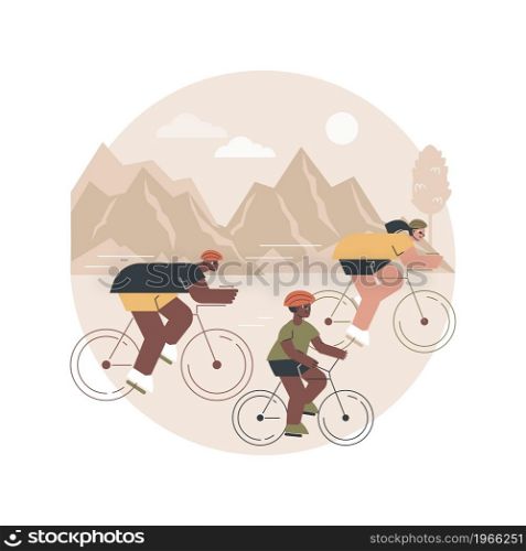 Cycling experiences abstract concept vector illustration. Cycling in nature experiences, family bike ride, best bicycle trails, rental service, city tour, indoors velodrome abstract metaphor.. Cycling experiences abstract concept vector illustration.